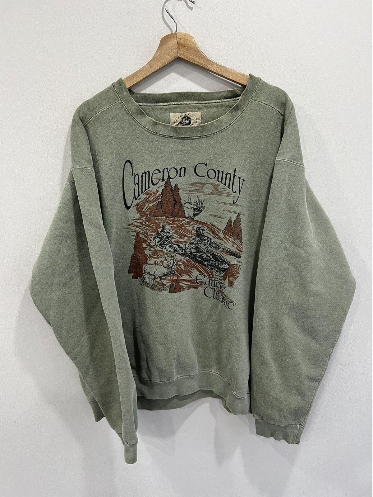 Vintage Cameron County Sweater Sweatshirt Canoe Green Animal